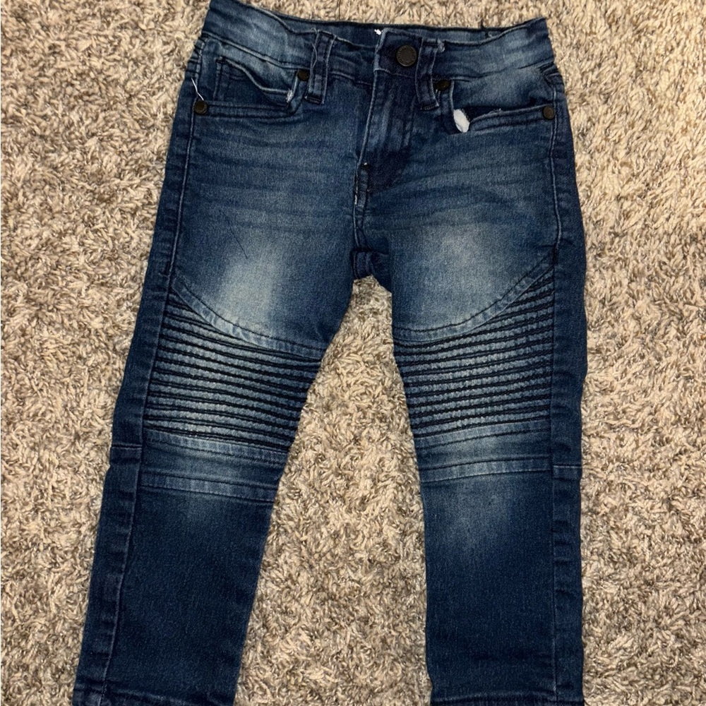Steve Madden Medium-Dark Wash Moto Jeans with Ribbed Knee Panels